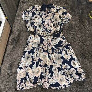 Bardot Blue Floral Ruffle Cutout A-Line Dress sz M